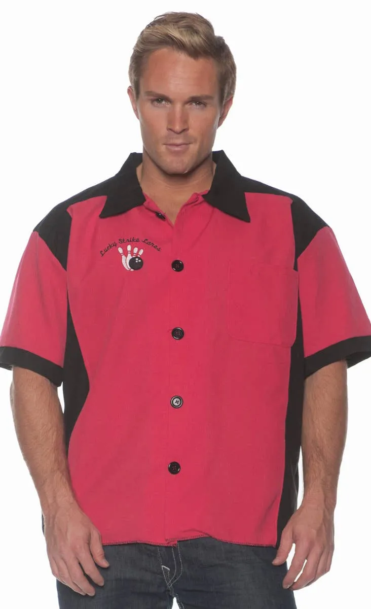 Lucky Strike Mens Fuchsia 50s Bowling Costume Shirt