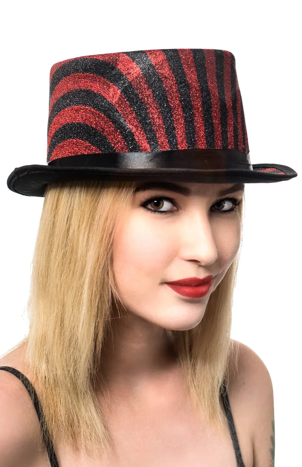 Lurex Black and Red Striped Cabaret Top Hat