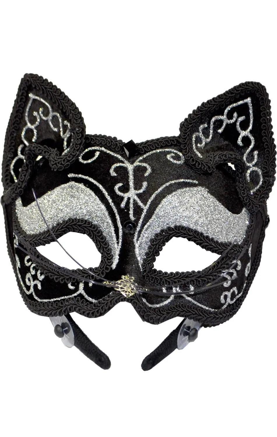 Luxury Black Cat Face Womens Masquerade Mask on Headband