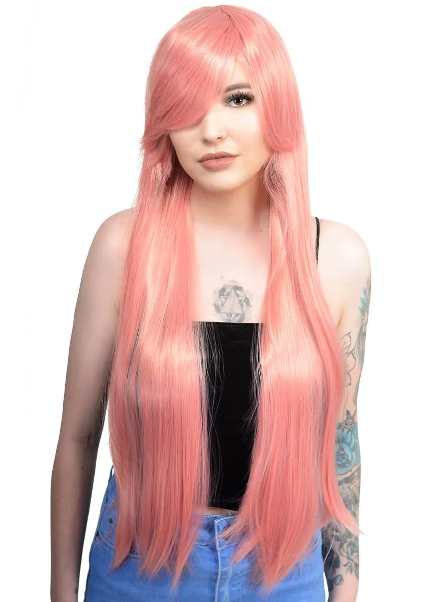 Lyla Dusty Pink Womens Long Straight Costume Wig