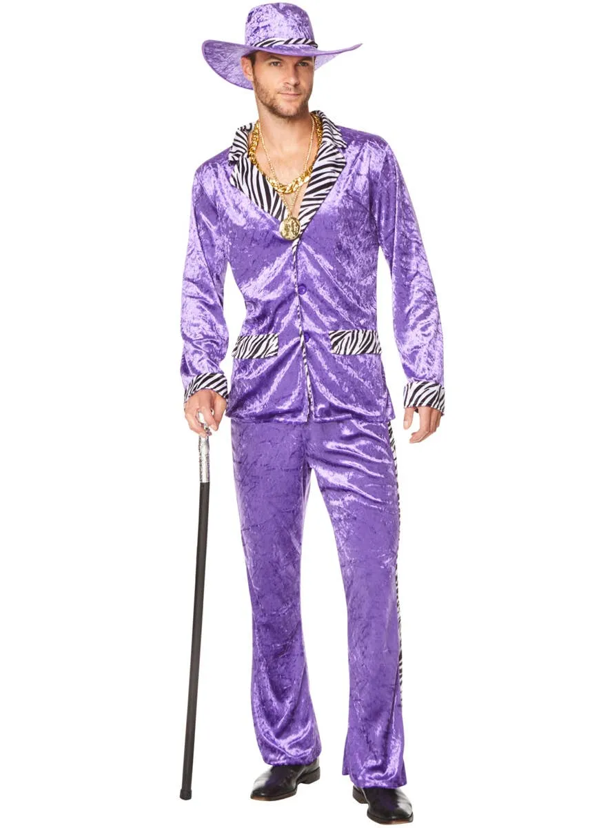 Mac Daddy Mens 1980s Purple Velvet Pimp Costume