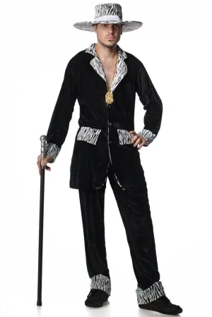 Mac Daddy Mens Crushed Black Velvet Pimp Costume