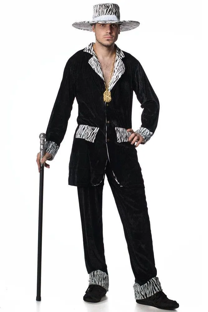Mac Daddy Mens Crushed Black Velvet Pimp Costume