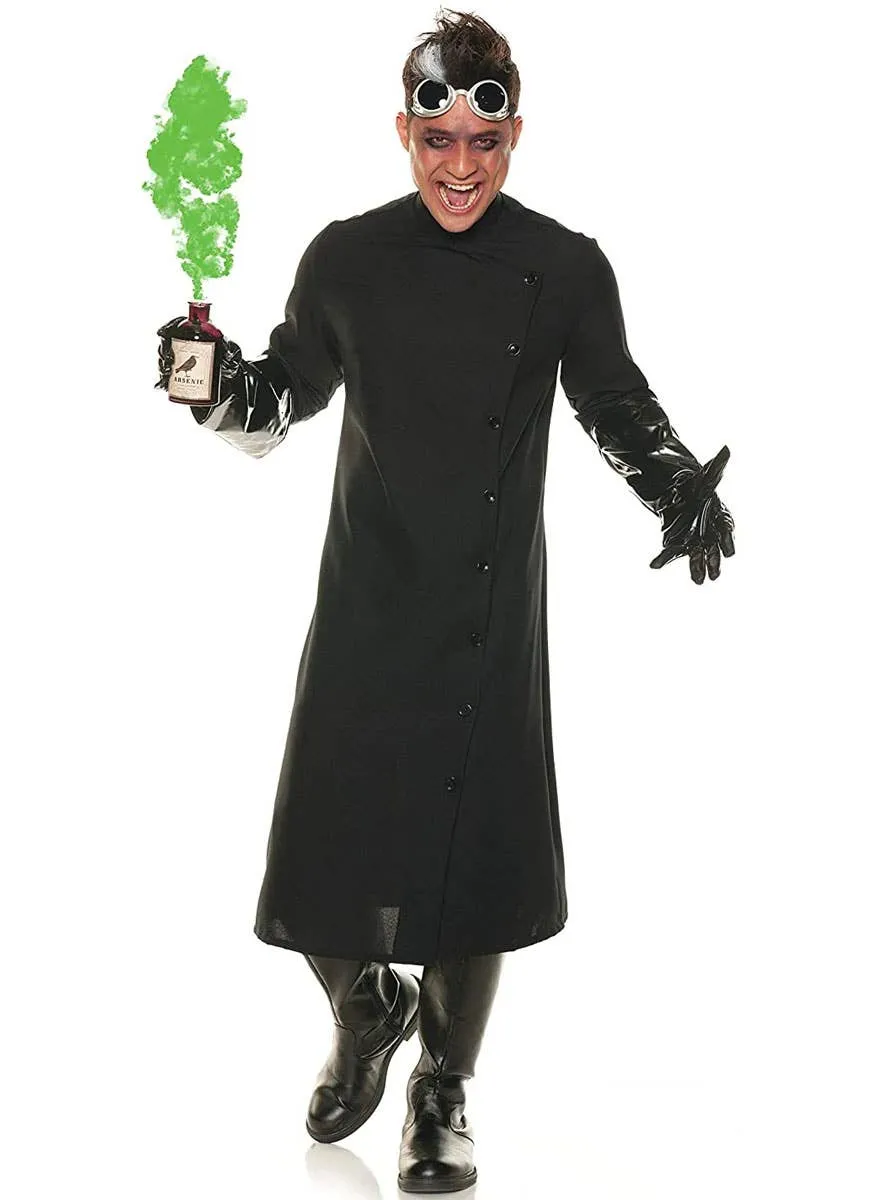 Mad Doctor Mens Black Lab Coat Halloween Costume