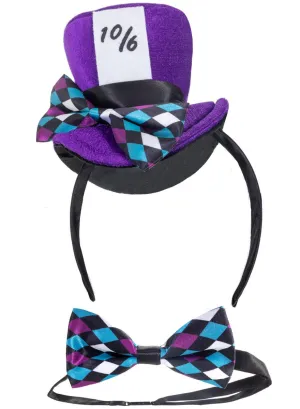 Mad Hatter Purple Mini Top Hat and Bow Tie Set