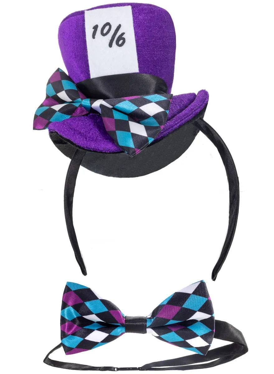 Mad Hatter Purple Mini Top Hat and Bow Tie Set