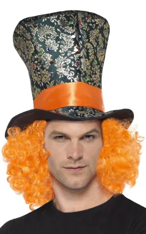 Mad Hatter Top Hat With Orange Hair