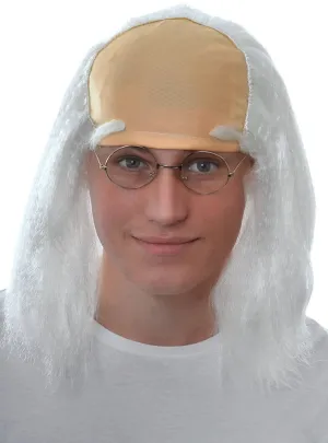 Mad Scientist Mens Long White Balding Costume Wig
