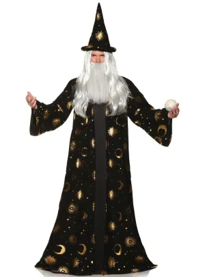 Magical Black and Gold Plus Size Mens Wizard Costume