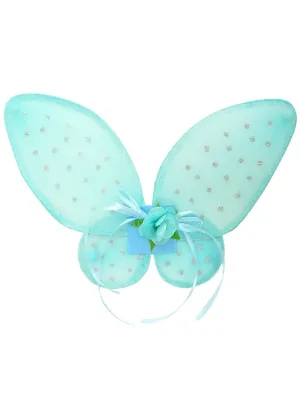 Magical Blue Glitter Girls Fairy Costume Wings