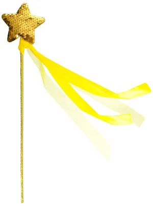 Magical Gold Sequin Star Costume Wand with Ribbons