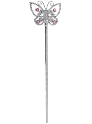 Magical Pink and Silver Plastic Butterfly Costume Wand