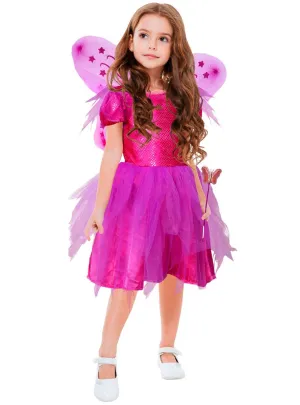 Magical Pink Glitter Fairy Girls Costume