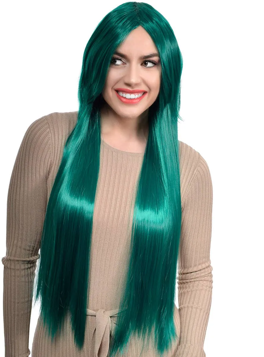 Maia Extra Long Emerald Green Womens Straight Costume Wig