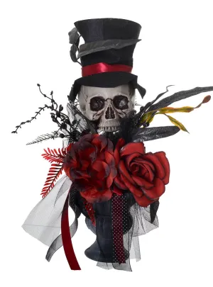 Male Groom Skull and Roses Bouquet Halloween Decoration