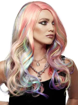 Manic Panic Queen Rainbow Curly Womens Costume Wig
