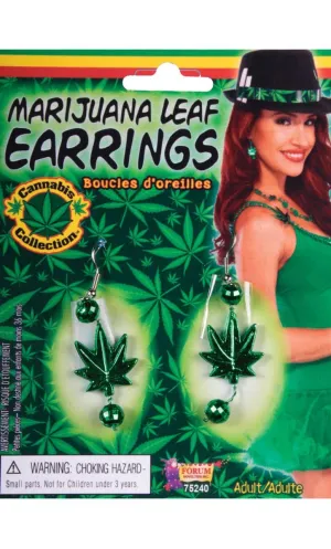 Marijuana Leaf Green Earrings Costume Accessory