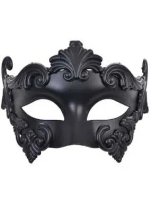 Matte Black Mens Roman Style Masquerade Mask