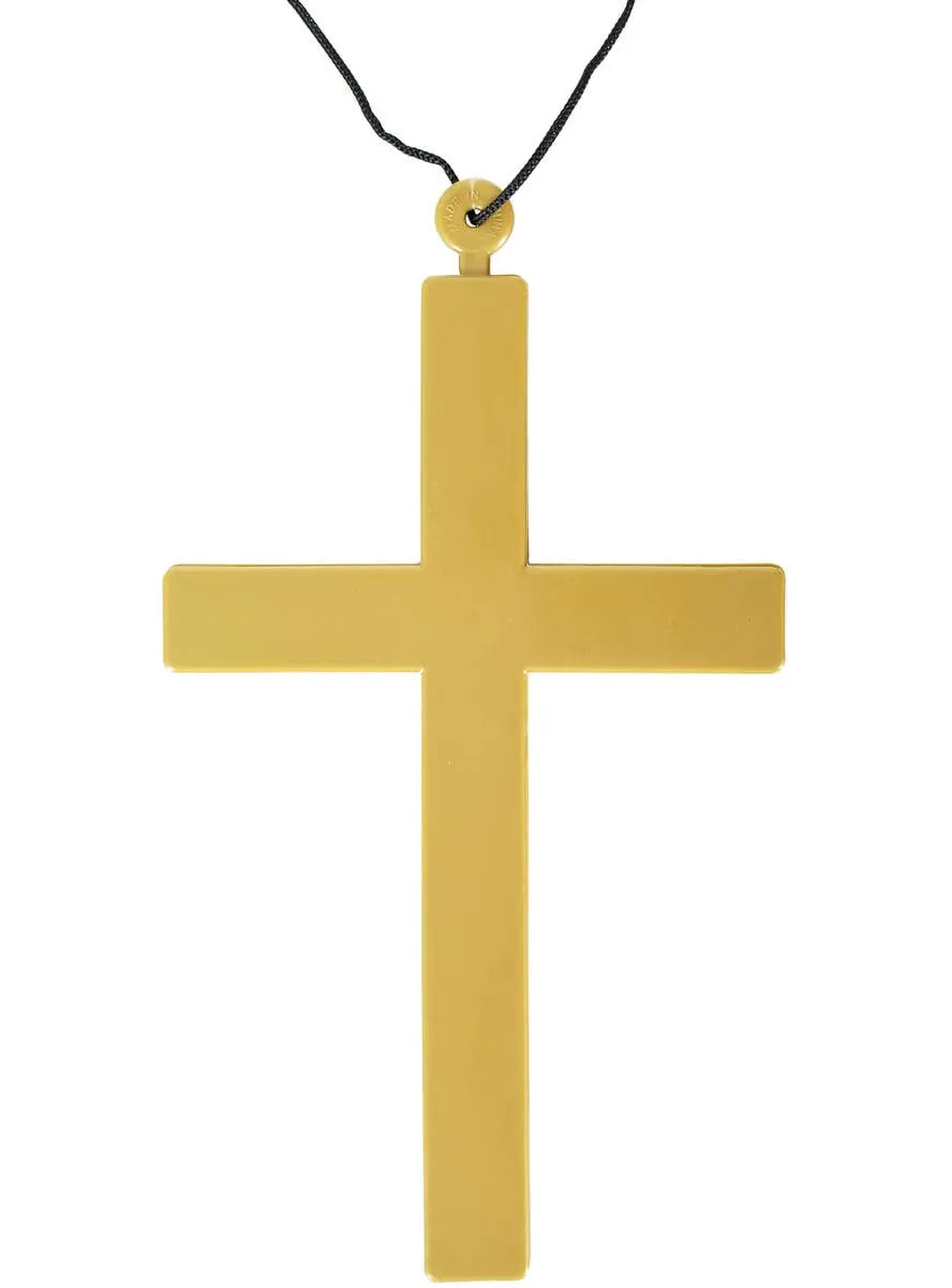 Matte Gold Large Monk Cross Costume Necklace