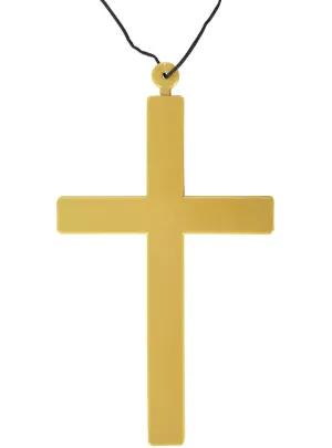 Matte Gold Large Monk Cross Costume Necklace