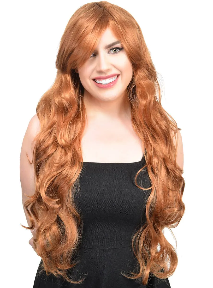 Maya Extra Long Wavy Ginger Womens Costume Wig
