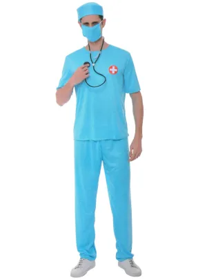 Medical Blue Surgeon Scrubs Mens Costume