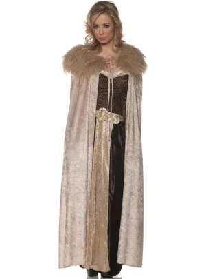Medieval Beige Velvet Womens Costume Cape