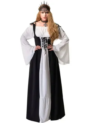 Medieval Black and White Womens Plus Size Costume Dress