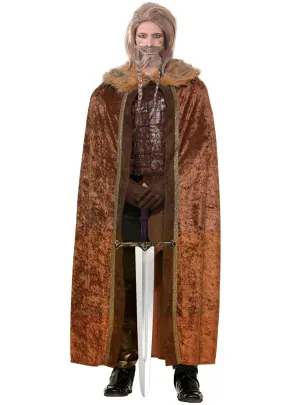 Medieval Brown Velvet Fur Trimmed Cloak