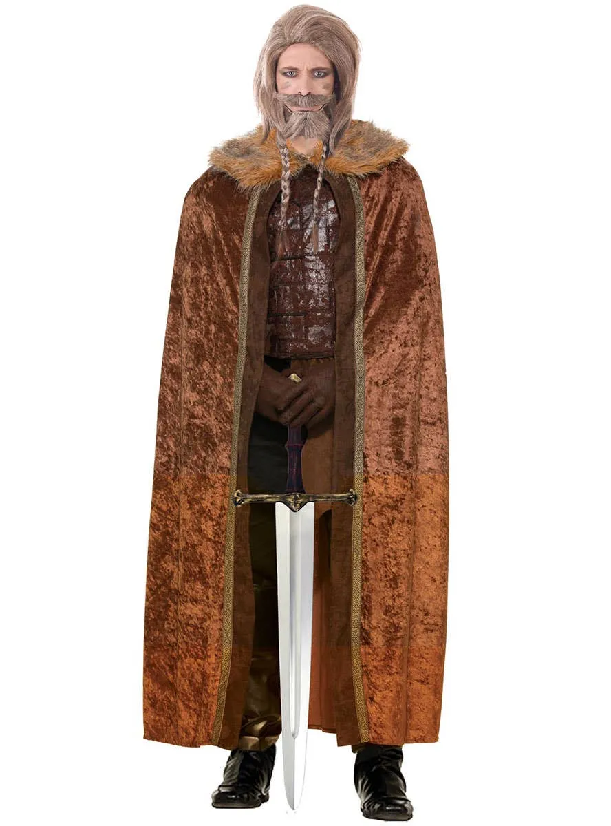 Medieval Brown Velvet Fur Trimmed Cloak