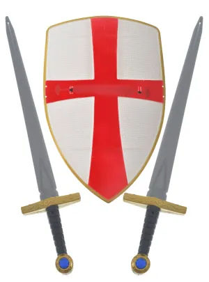 Medieval Crusader Shield and Swords Weapon Accessory Set