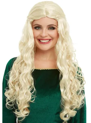 Medieval Dragon Goddess Womens Curly Blonde Costume Wig