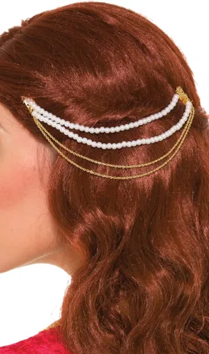 Medieval Gold Chain and Pearl Headpiece Accessory