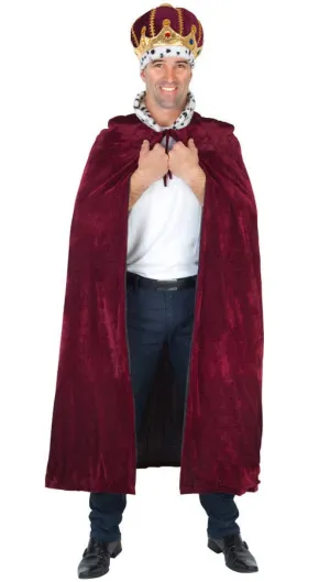 Medieval King Mens Burgundy Red Costume Cape