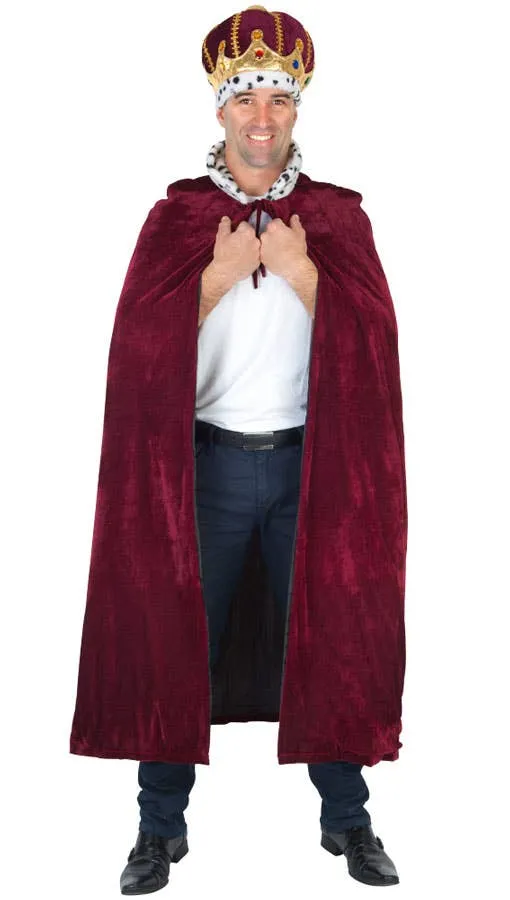 Medieval King Mens Burgundy Red Costume Cape