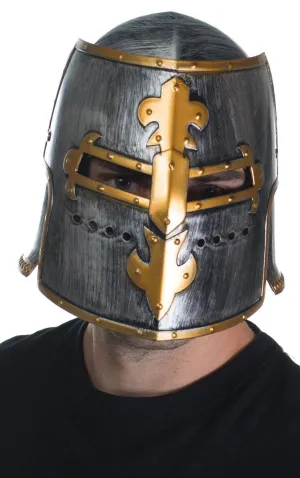 Medieval Knight Flip Front Silver and Gold Costume Helmet