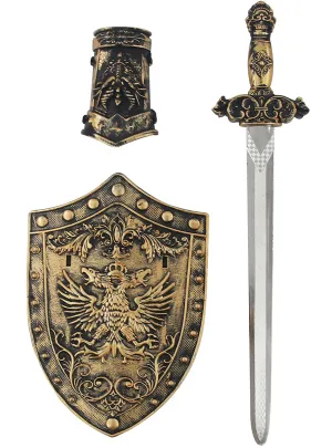 Medieval Knight Kids Gold Sword And Shield Costume Weapon Set