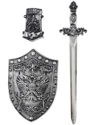 Medieval Knight Kids Silver Sword And Shield Costume Weapon Set