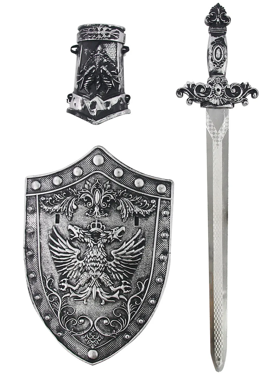 Medieval Knight Kids Silver Sword And Shield Costume Weapon Set