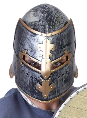 Medieval Knight Silver Lift Up Front Costume Helmet