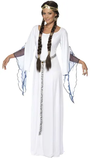 Medieval Maid Womens White Fancy Dress Costume
