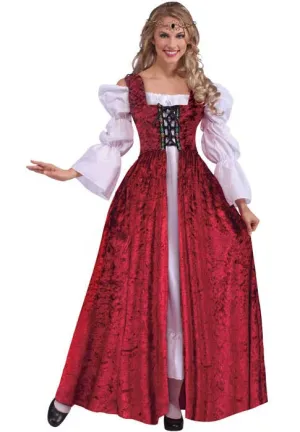 Medieval Maiden Red Lace Up Costume Overgown