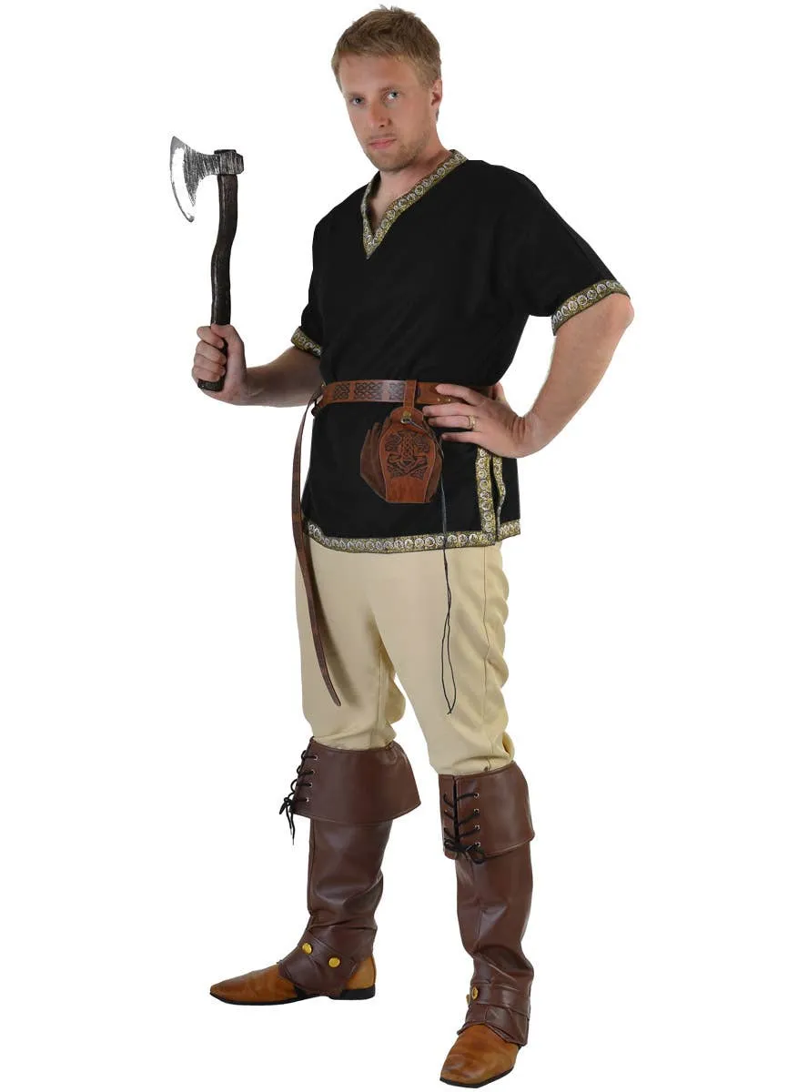 Medieval Mens Black Costume Shirt with Jacquard Trim