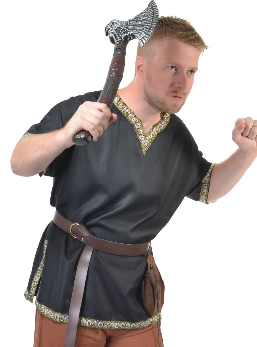 Medieval Mens Black Costume Shirt with Jacquard Trim