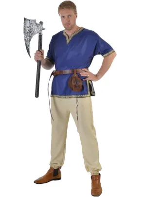 Medieval Mens Blue Costume Shirt with Jacquard Trim
