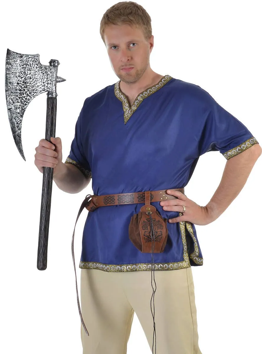 Medieval Mens Blue Costume Shirt with Jacquard Trim