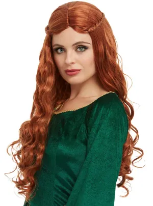 Medieval Princess Womens Curly Auburn Costume Wig