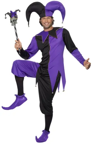 Medieval Purple Mens Court Jester Dress Up Costume