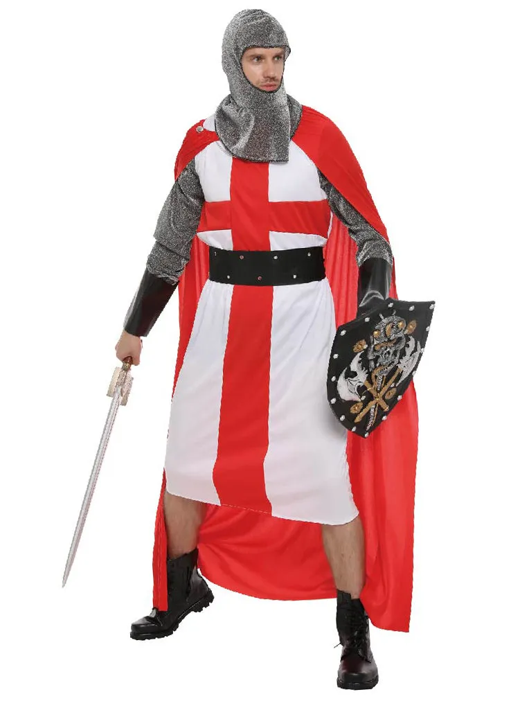 Medieval Red And White Templar Knight Mens Costume