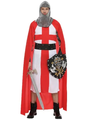 Medieval Red And White Templar Knight Mens Costume